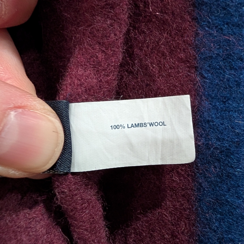 Vintage Y2K Gap Mens Colorblock Lambswool Scarf Stripe 2004 Preppy Burgundy - Picture 7 of 8